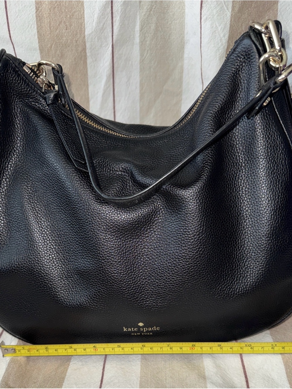kate spade Black Pebbled Leather Hobo Shoulder Bag with Gold Hardware